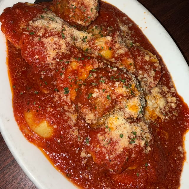 Cheese Ravioli with Meatballs.